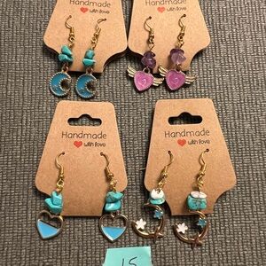 4 pairs of handmade earrings hypoallergenic metals small business made nwt